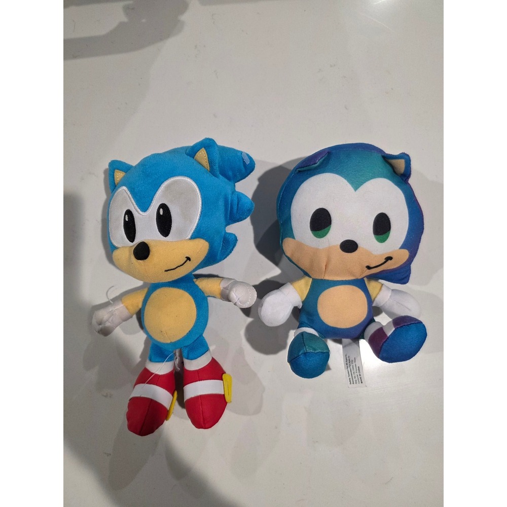 2 Sonic the Hedgehog Plush Toy Lot Sega Classic and Gradient Style Soft Figures